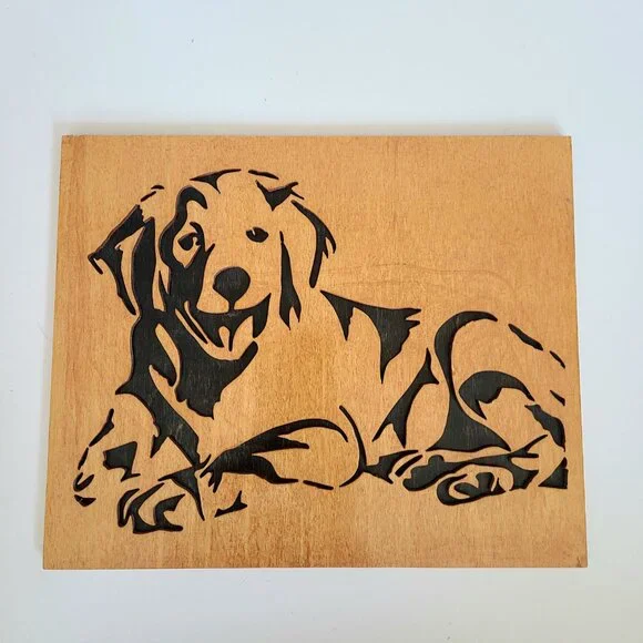 Hand made picture of dog cut on wooden plug. Signed by artist. - Picture 2 of 7